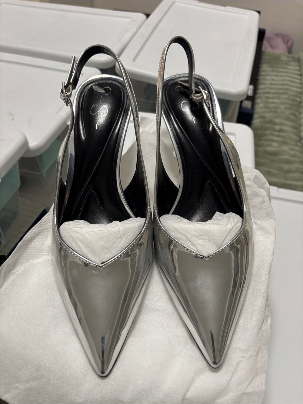 Jessica Simpson Silver Pointed Slingback Heels